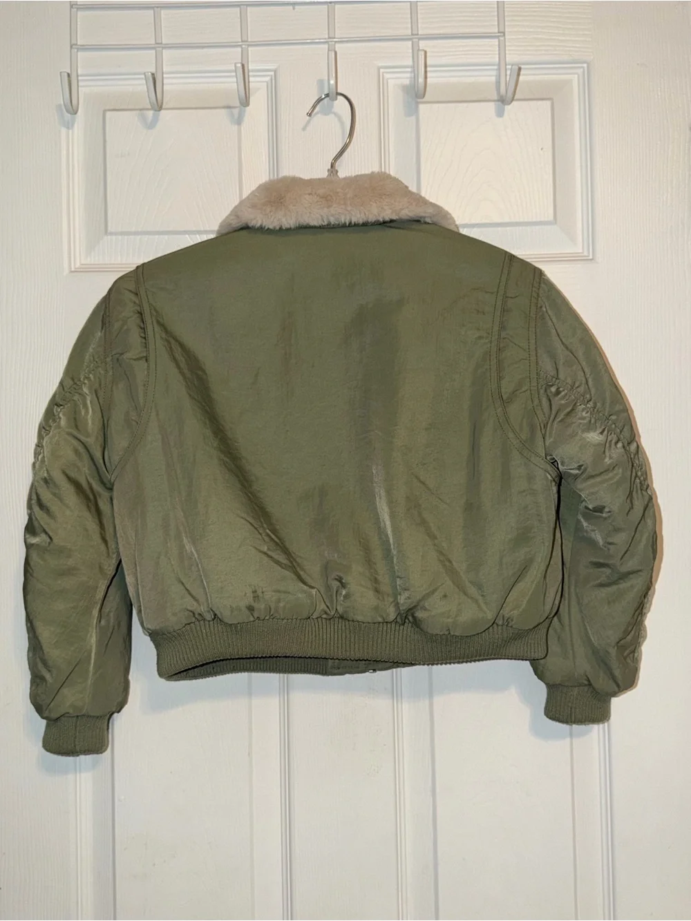 Zara Kids Olive Green Puffer Jacket with Faux Fur Collar